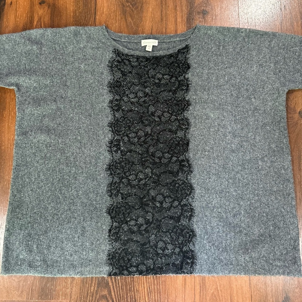 Garnet Hill 100% Cashmere Gray Sweater with Lace size XS relaxed fit